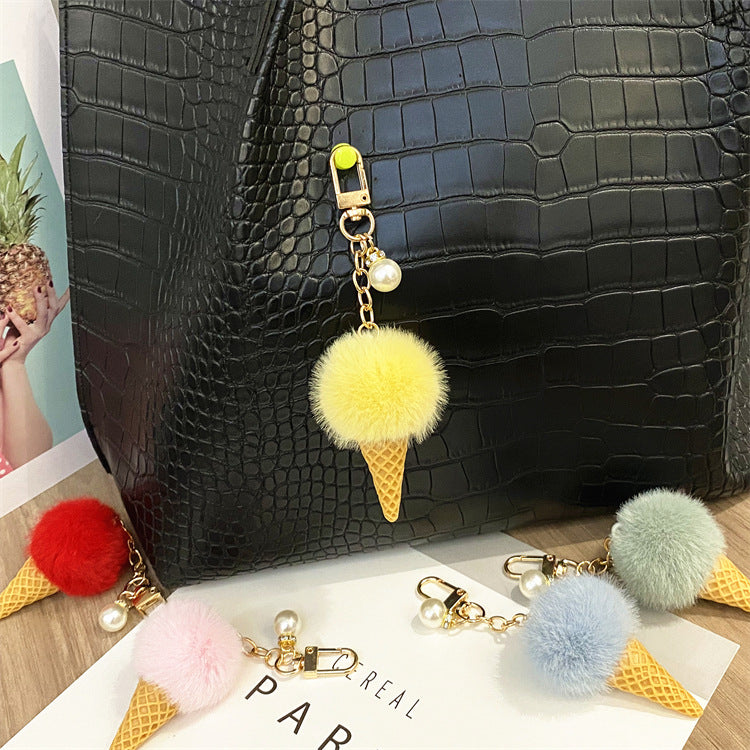 Wholesale Plush Candy Color Ice Cream Pom Keychain